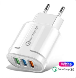 18W 3 Ports USB Charger Quick Charge 3.0 Charger Adapter EU US Plug for iPhone Samsung Xiaomi Huawei Multi Port Phone Charger Peaceful Pleasures Health and Wellness EU White