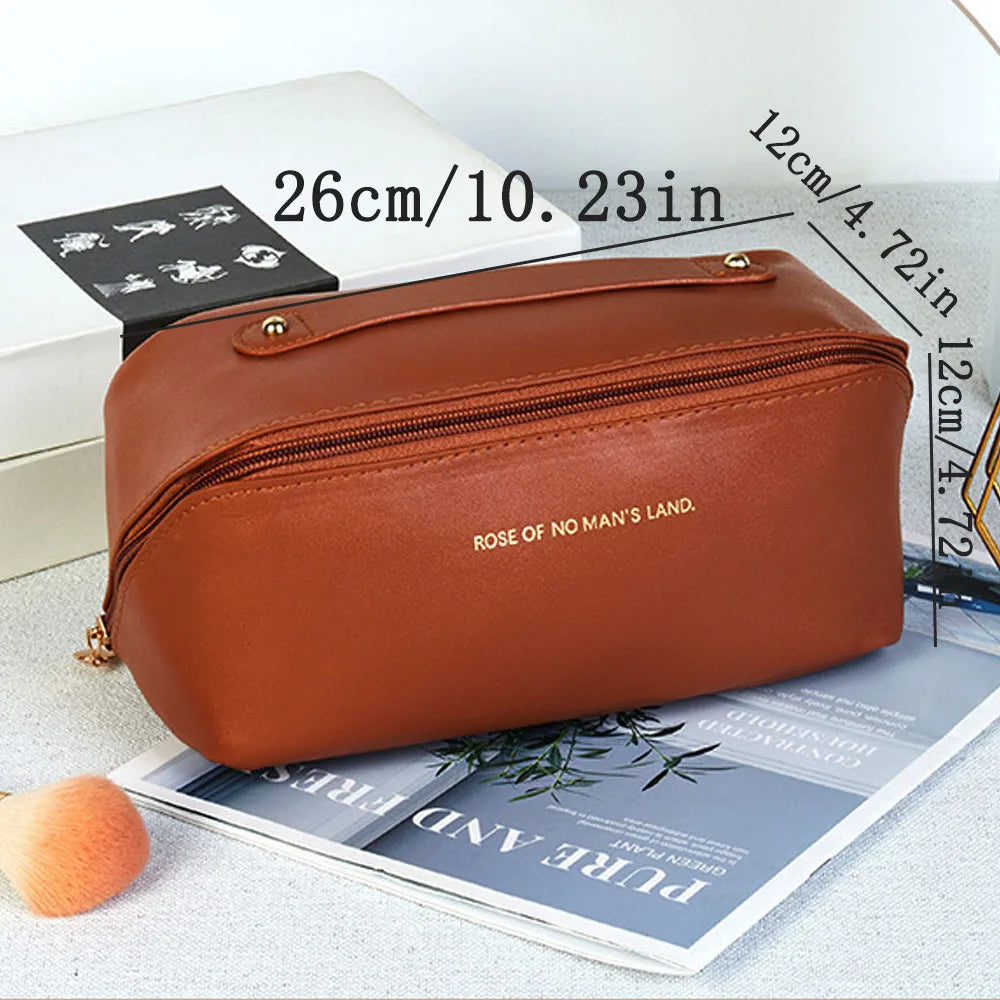 Large Waterproof Travel Cosmetic Bag with Partition & Handle