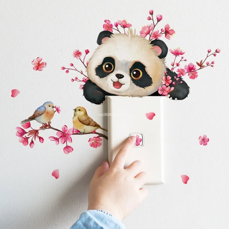 Cute Baby Panda Vinyl Wall Art Switch Stickers Aesthetic Room Decoration for Home Nursery Kids Bedroom Animal Anime Poster Peaceful Pleasures Health and Wellness