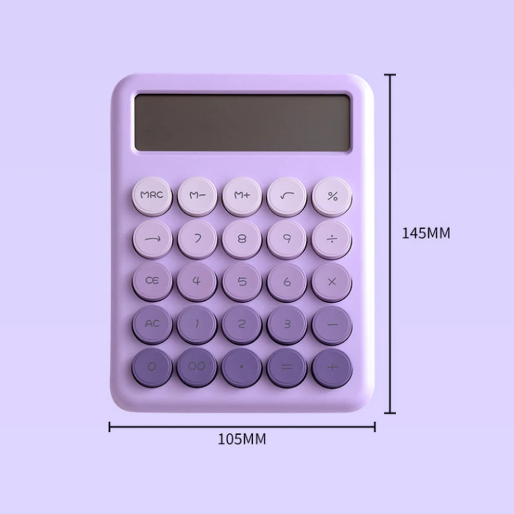 Mechanical Calculator Big Round Button Desktop Calculator 12 Digit Large LCD Display Versatile Calculator Cute Gradient Colored Peaceful Pleasures Health and Wellness