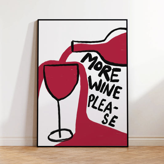 "More Wine Please" Minimalist Quote Canvas Wall Art Print Canvas Wall Art Peaceful Pleasures Health and Wellness G4386 21x30cm Wood Framed
