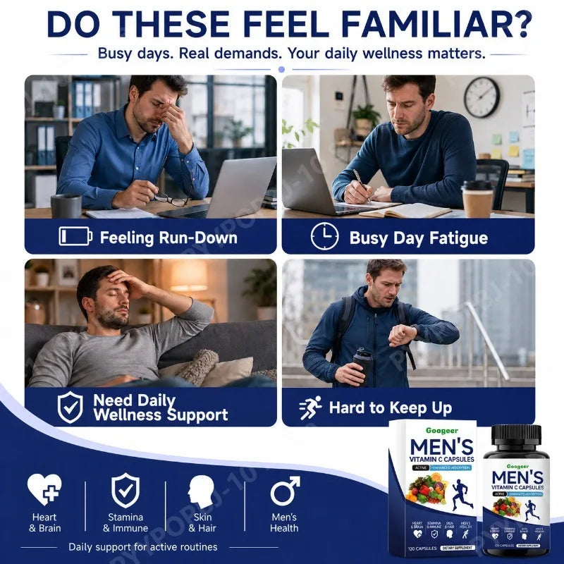 Men's Vitamin C Capsules | Antioxidant Support | 120 Count