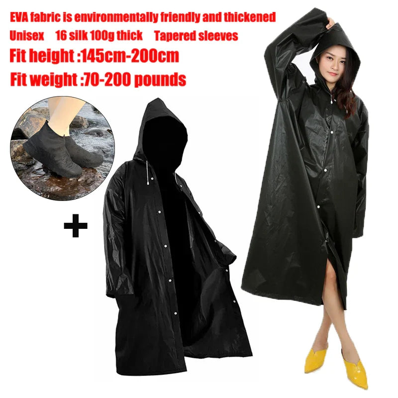 EVA Unisex Waterproof Raincoat with Optional Shoe Covers