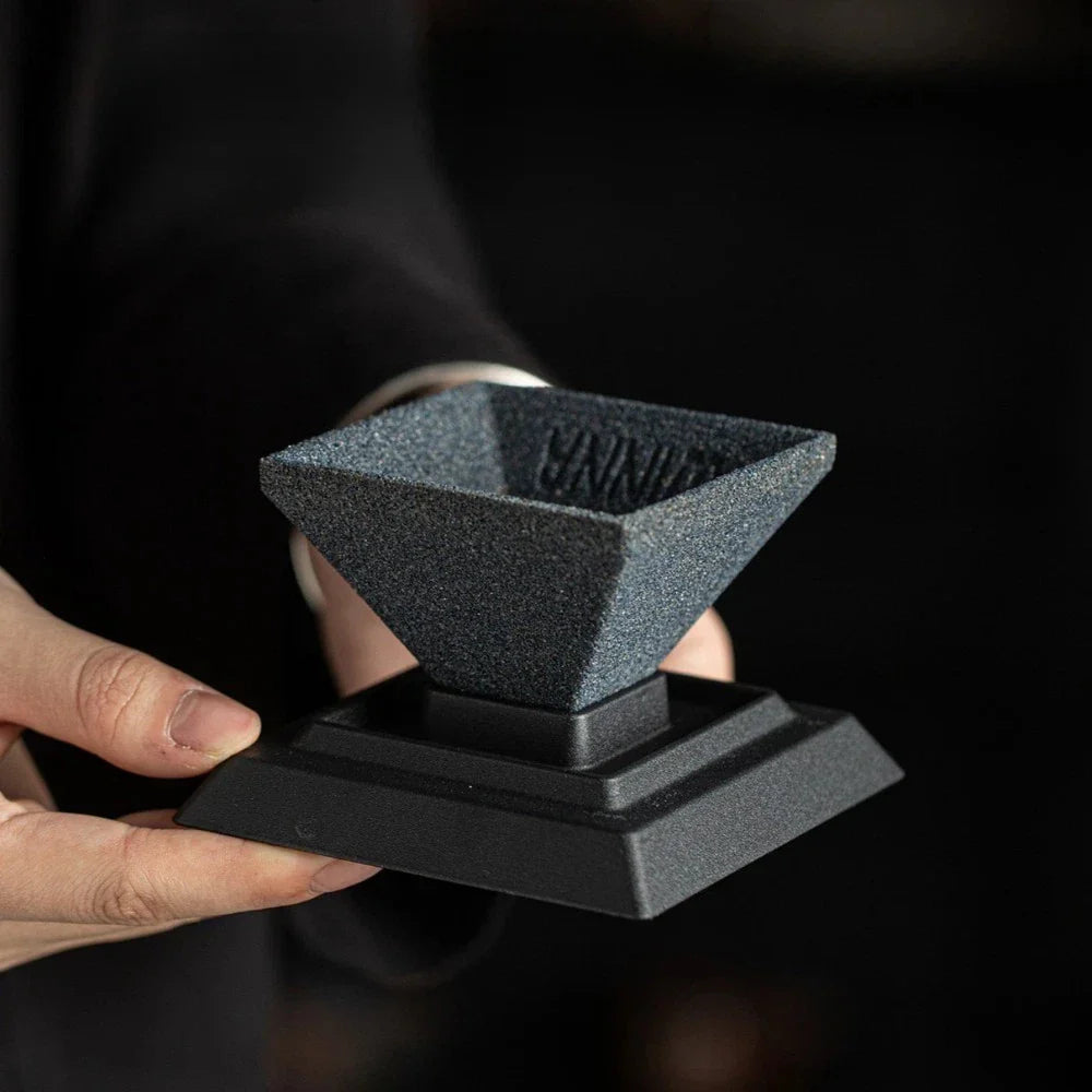 Inverted Pyramid Ceramic Tea Strainer & Iron Base | Black