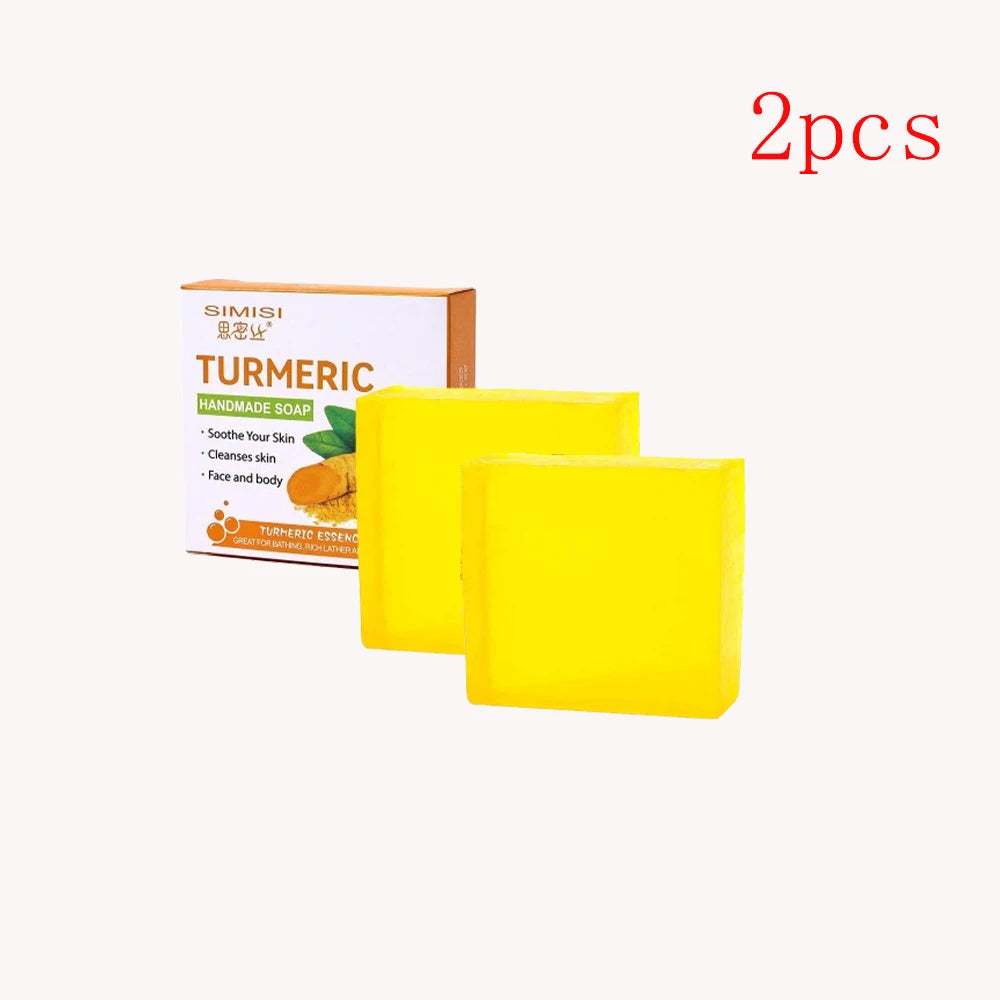 Hand Made Turmeric Soap Body Cleaning Natural Turmeric Deeply Clean Skin Refine Pores, Remove Acne Tender Skin Care Beauty Peaceful Pleasures Health and Wellness 2pcs