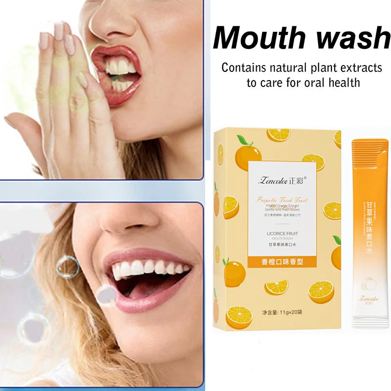20PCS Orange Flavored Mouthwash Portable Box Fresh Breath Disposable Oral Care Mouthwash Peaceful Pleasures Health and Wellness