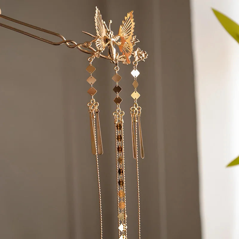 Butterfly Hair Accessories Ancient Style Hanfu Accessories Super Fairy Flow Su Bu Yao Hair Hairpin New Chinese Style Versatile Peaceful Pleasures Health and Wellness