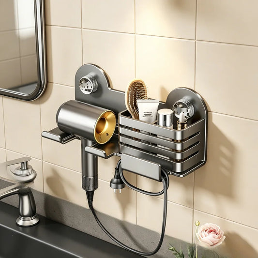 Punch-Free Vacuum Suction Hair Dryer Holder Wall Mount Rack Bathroom Storage Rack Peaceful Pleasures Health and Wellness