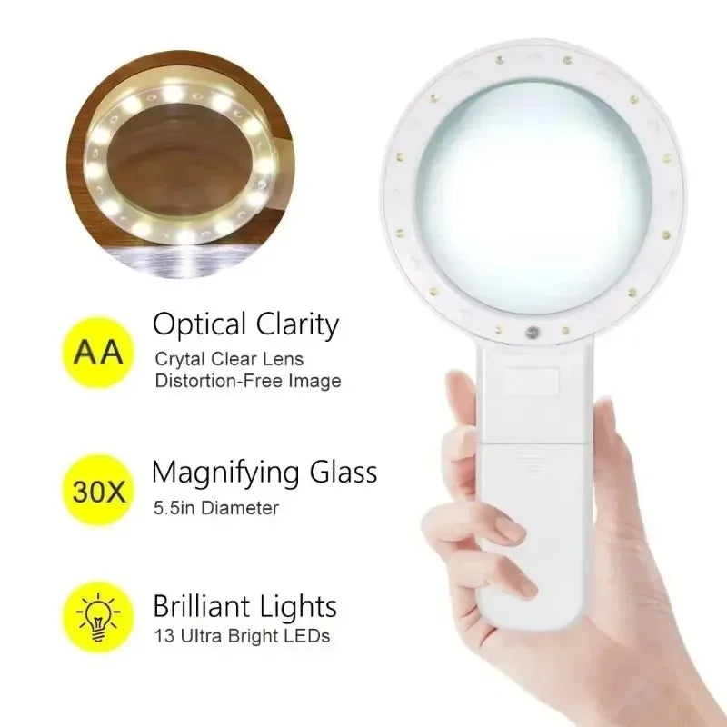 Portable 30X Magnifier with 12 LED Illuminated UV Light Handheld Loupe for Reading Coins Jewelry and Watch Repair Tool Peaceful Pleasures Health and Wellness