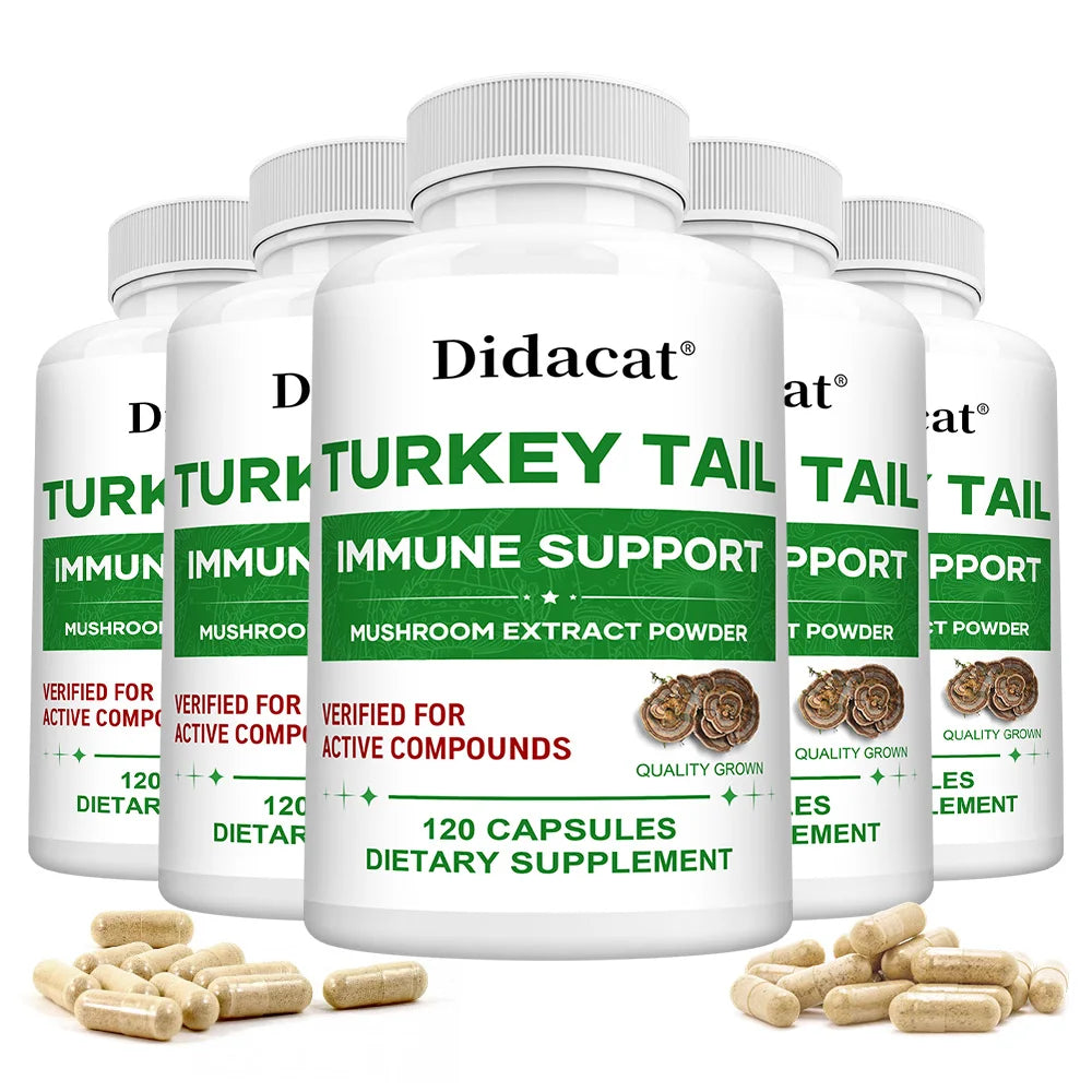 Turkey Tail Mushroom Capsules - Mushroom Supplement for Immune System Health Support - 850 Mg Premium Mushroom Supplements Peaceful Pleasures Health and Wellness 120 count -5 bottle