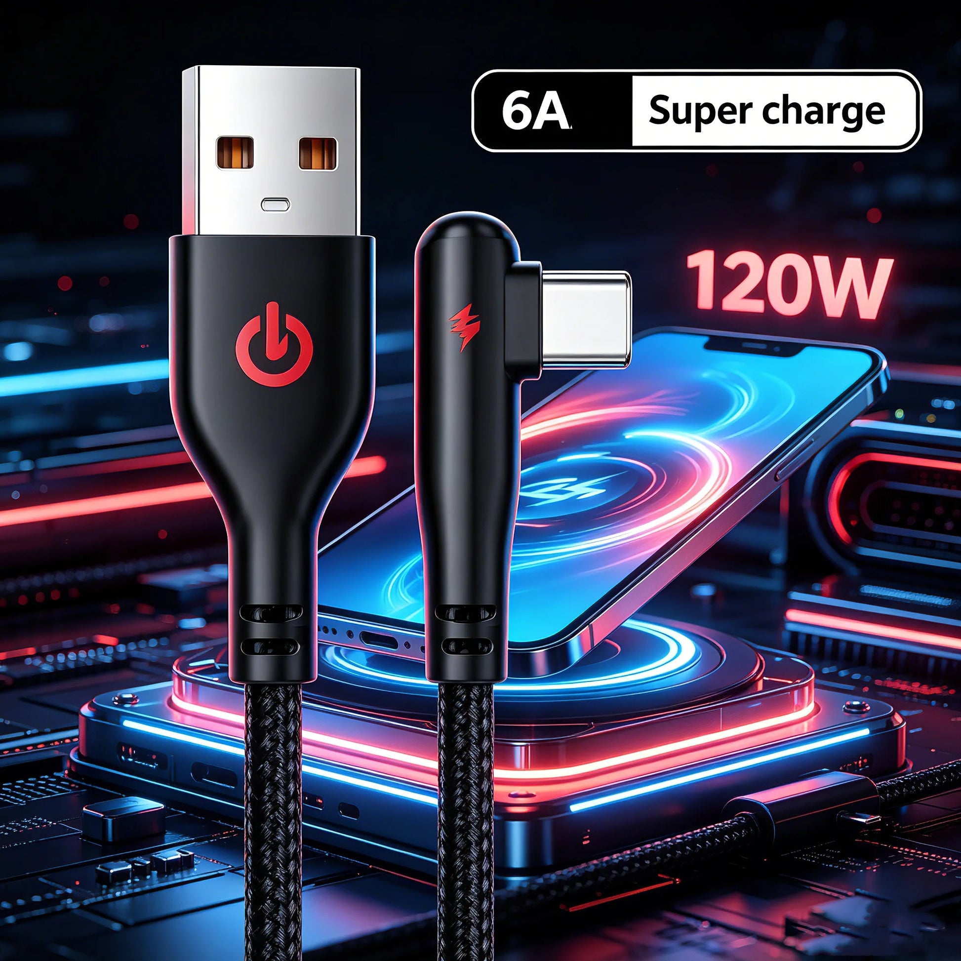 120W USB-C 90° Elbow Fast Charging Cable – Nylon Braided Peaceful Pleasures Health and Wellness