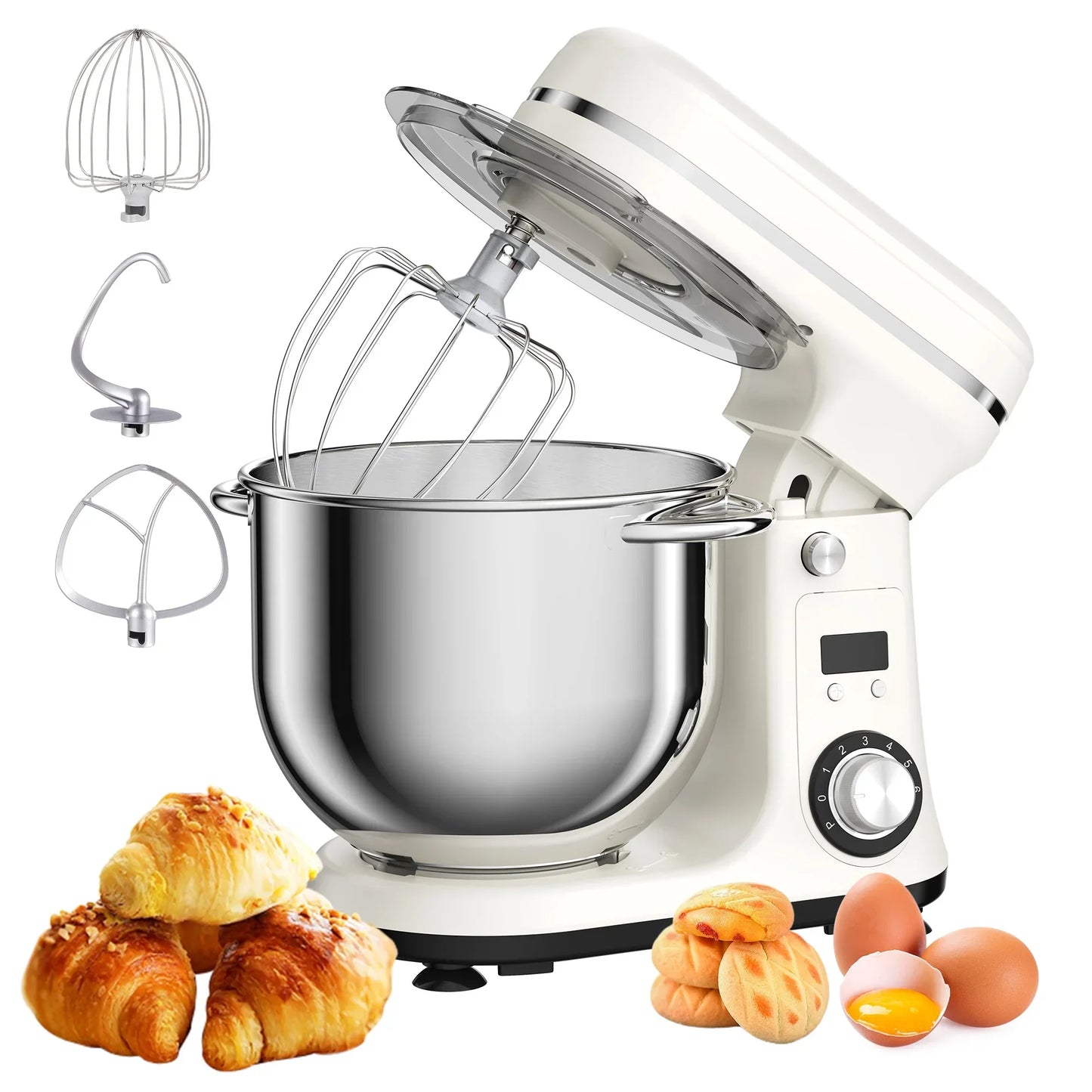 BioloMix Kitchen Food Stand Mixer, Blender, Quiet Motor, Cream Egg Whisk, Whip Dough Kneader, 6-Speed, 1200 W, 6 L, DC Peaceful Pleasures Health and Wellness 6L White BM-601 US United States