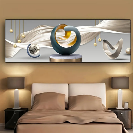 Modern Luxe Abstract Art Canvas Print Frameless Decorative Wall Art Deco, Classic Style with Fluid Geometric Design Indoor Decor Peaceful Pleasures Health and Wellness ZLH4348 80x240cm No Frame
