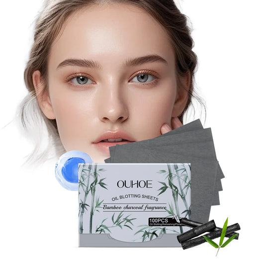 100pc Bamboo Charcoal Oil Blotting Sheets for Oily Skin