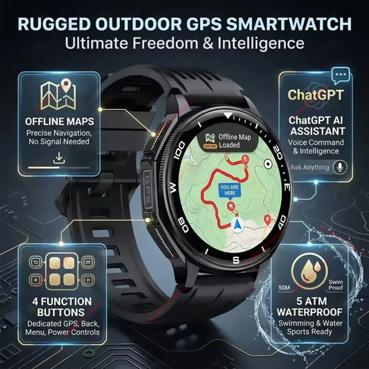 Men Smart Watch 5ATM Waterproof Sports Smartwatch Offline Maps GPS Posiontion Health Monitor Outdoor Flashlight Calls Watch Hw12 Peaceful Pleasures Health and Wellness