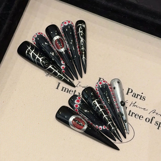 YADORNOS Extra Long Gothic Press-On Nails – Dark Black Set Press-On Nails Peaceful Pleasures Health and Wellness M