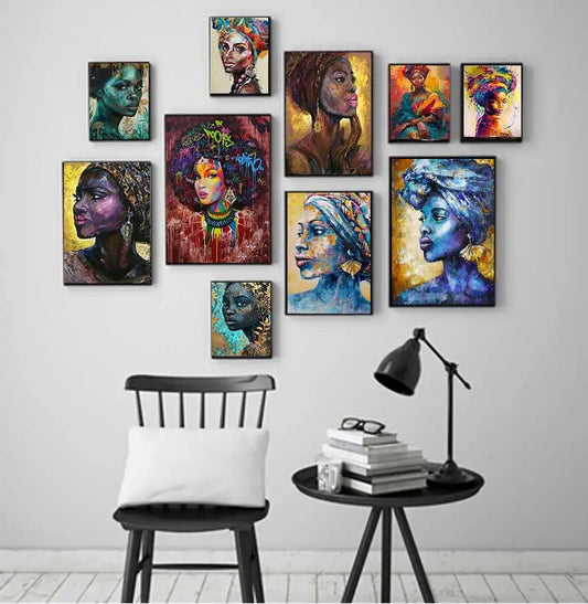 Oil Wall Art Painting for Living Room Africa Women Printed Posters Abstract Girl Portrait Canvas Painting Colorful Peaceful Pleasures Health and Wellness
