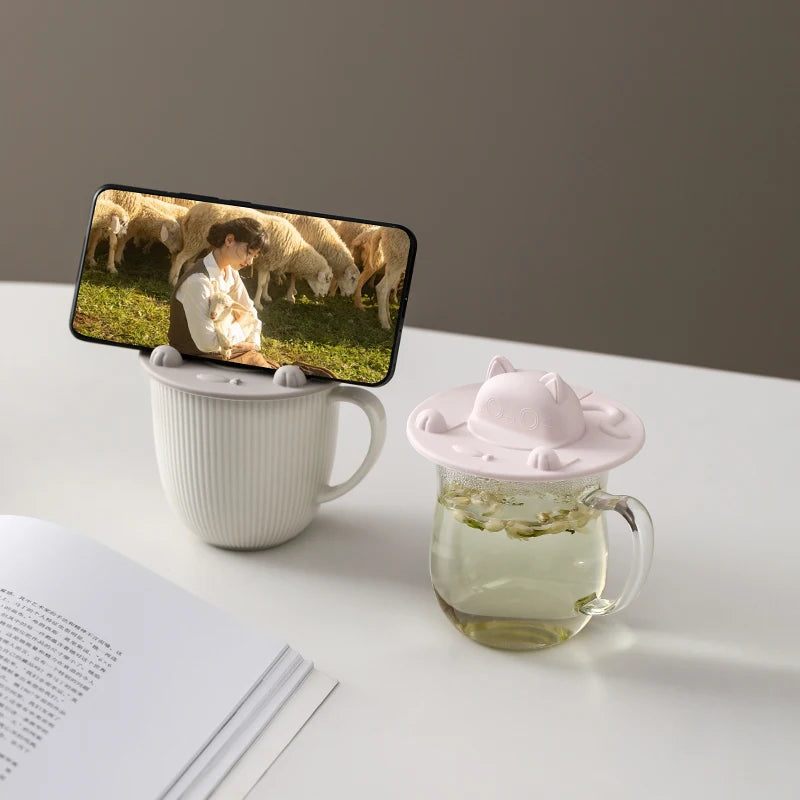Silicone Cup Lid Cartoon Creative Irregular Cup Cover Dust-proof Leak-proof Three-dimensional Cat Head Multi-functional Cup Lid Peaceful Pleasures Health and Wellness