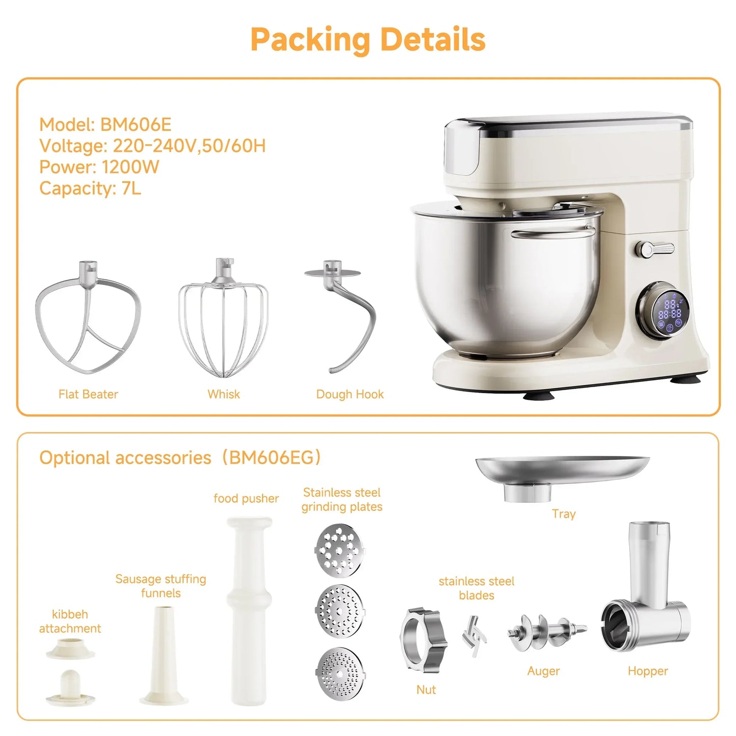 BioloMix 7L Stand Mixer – 1200W DC Motor, 11 Speeds, Dough Hook & Meat Grinder Kitchen Appliance Peaceful Pleasures Health and Wellness