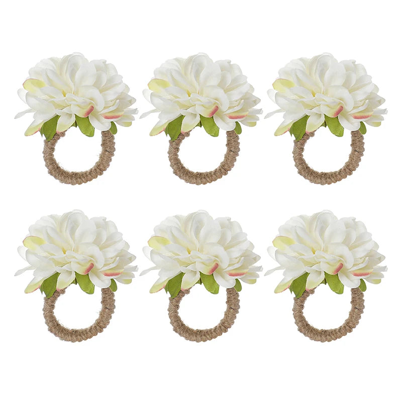 Floral Napkin Rings Set of 6 | Silk Flower Table Décor