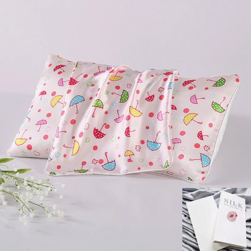 pink Little Bear 100% Pure Mulberry Silk Kids Pillowcase - Envelope closure 19 momme 6A Grade 30*50CM Peaceful Pleasures Health and Wellness Little Umbrella