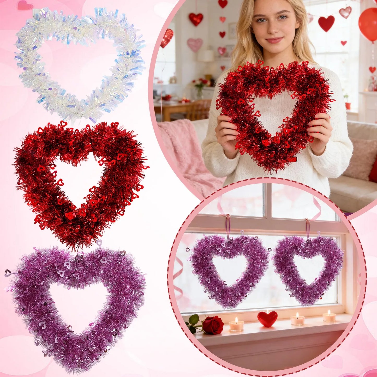 Valentines Red Heart Shaped Wreath Decorative Hanging Love Garland for Wedding Engagement Window Decoration Peaceful Pleasures Health and Wellness