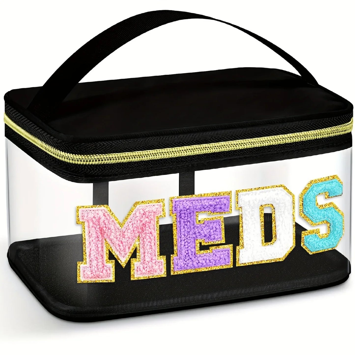 Fashion Letter Patch Clear Nylon Zipper Cosmetic Travel Bag