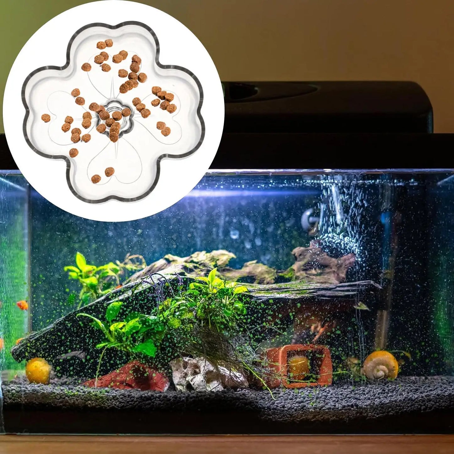 Aquarium Feeder Tray Suction Cup Flower Shaped Fish Food Dish for Turtle Betta Tetra Shrimp Saltwater Freshwater Tank Peaceful Pleasures Health and Wellness