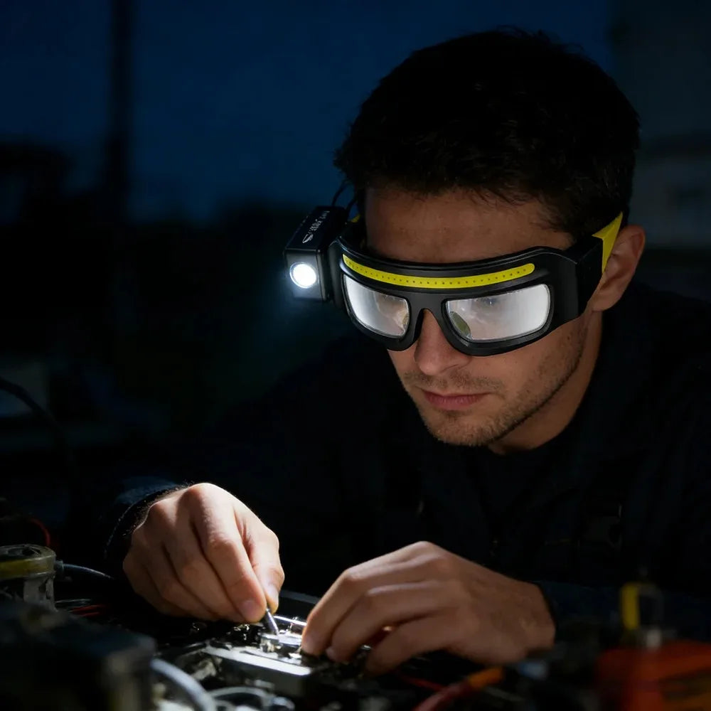 LED Headlamp Safety Glasses IPX4 Waterproof COB Type-C Rechargeable Dual Light Source Work Light Protective Eyewear Peaceful Pleasures Health and Wellness