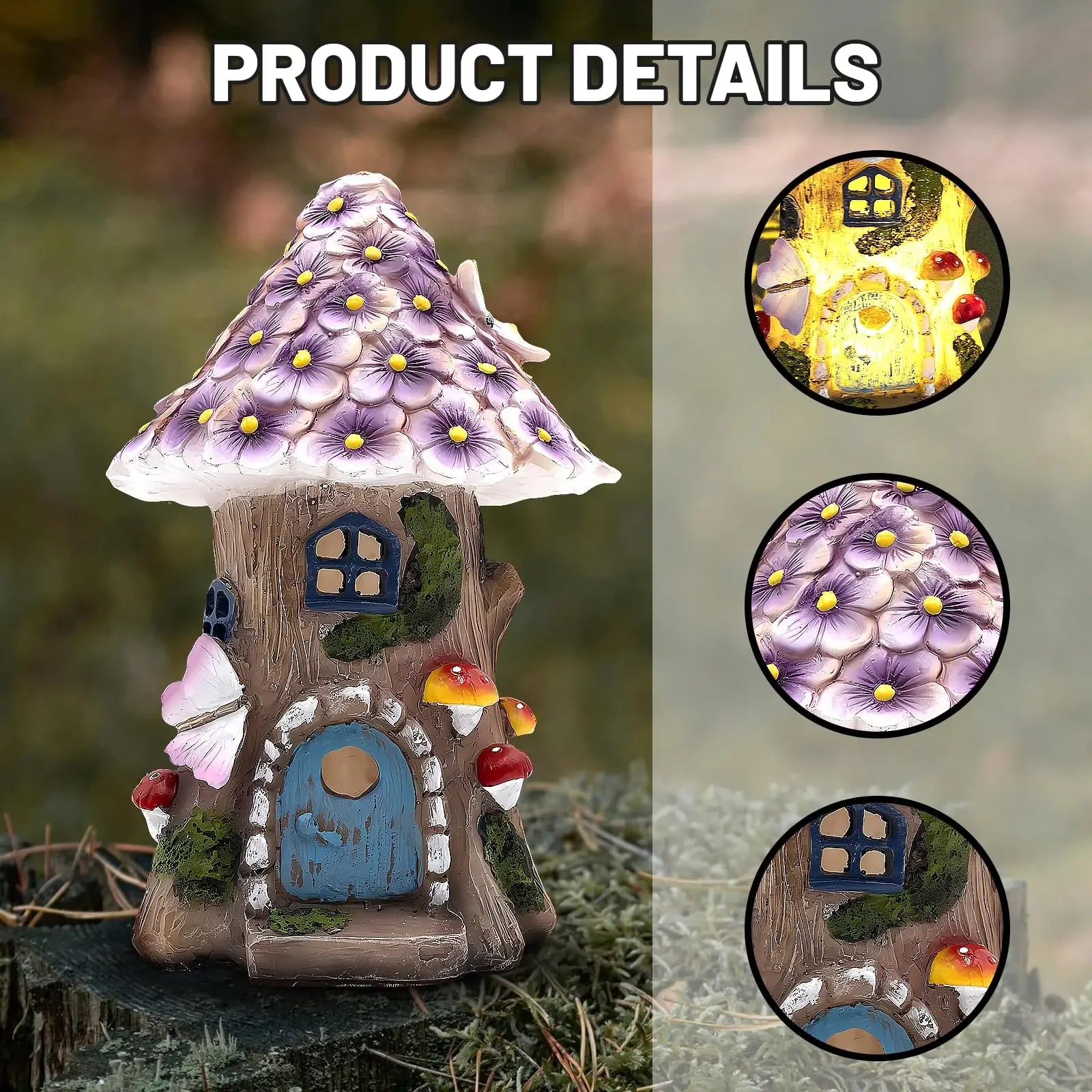 Fairy Garden House Solar Outdoor Statue, Light Up Mushroom Figurines Lawn Decorations for Yard, Fairies for Miniature House Peaceful Pleasures Health and Wellness