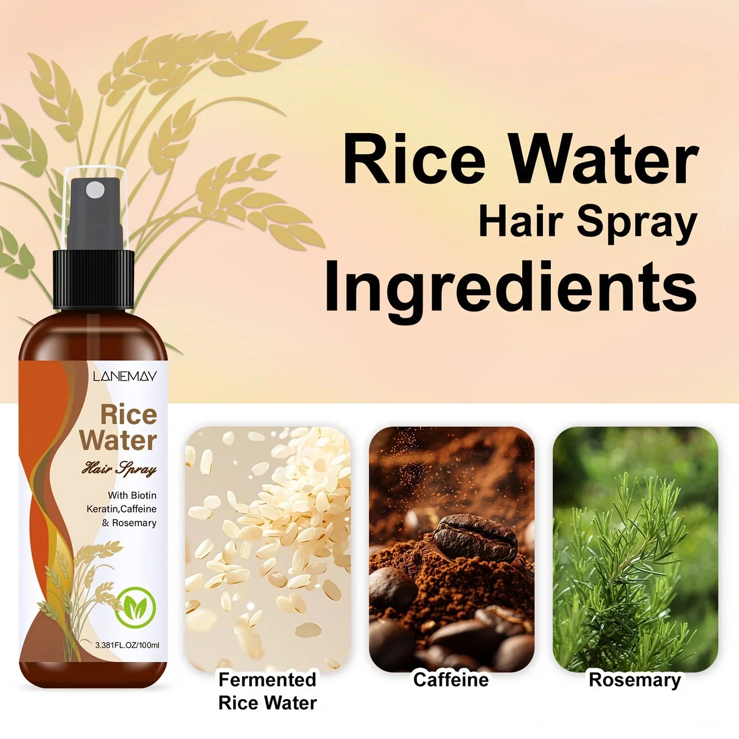 Rice Water Hair Spray – Biotin, Keratin, Caffeine & Rosemary