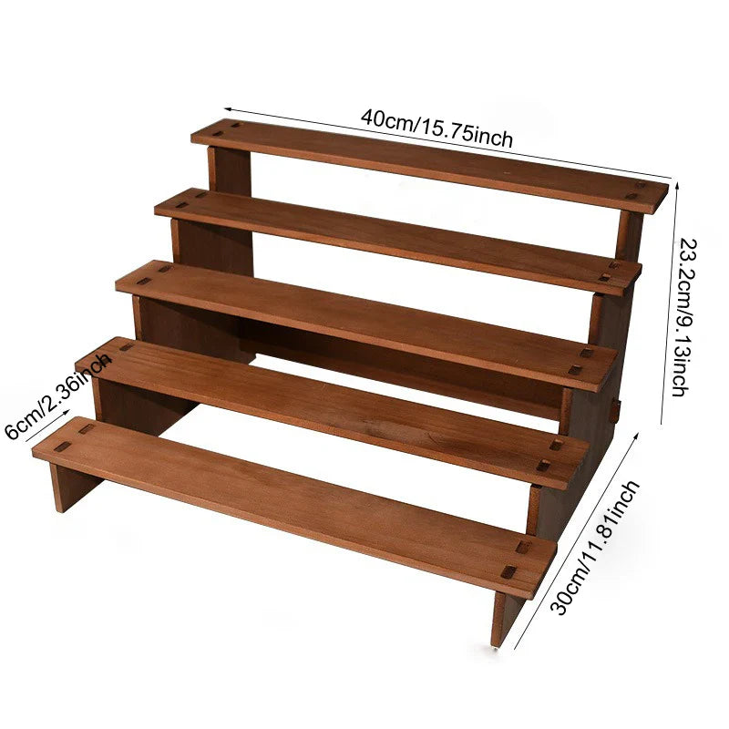 Wooden Multi-Tier Jewelry & Figurine Display Stand | 2–5 Layers