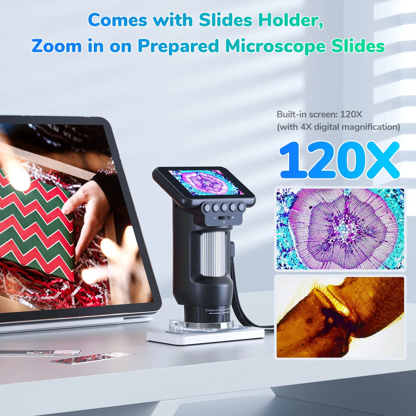 Portable Handheld Digital Electron Microscope, Children's Gift Puzzle Toy, Multifunctional Magnifying Glass Peaceful Pleasures Health and Wellness black