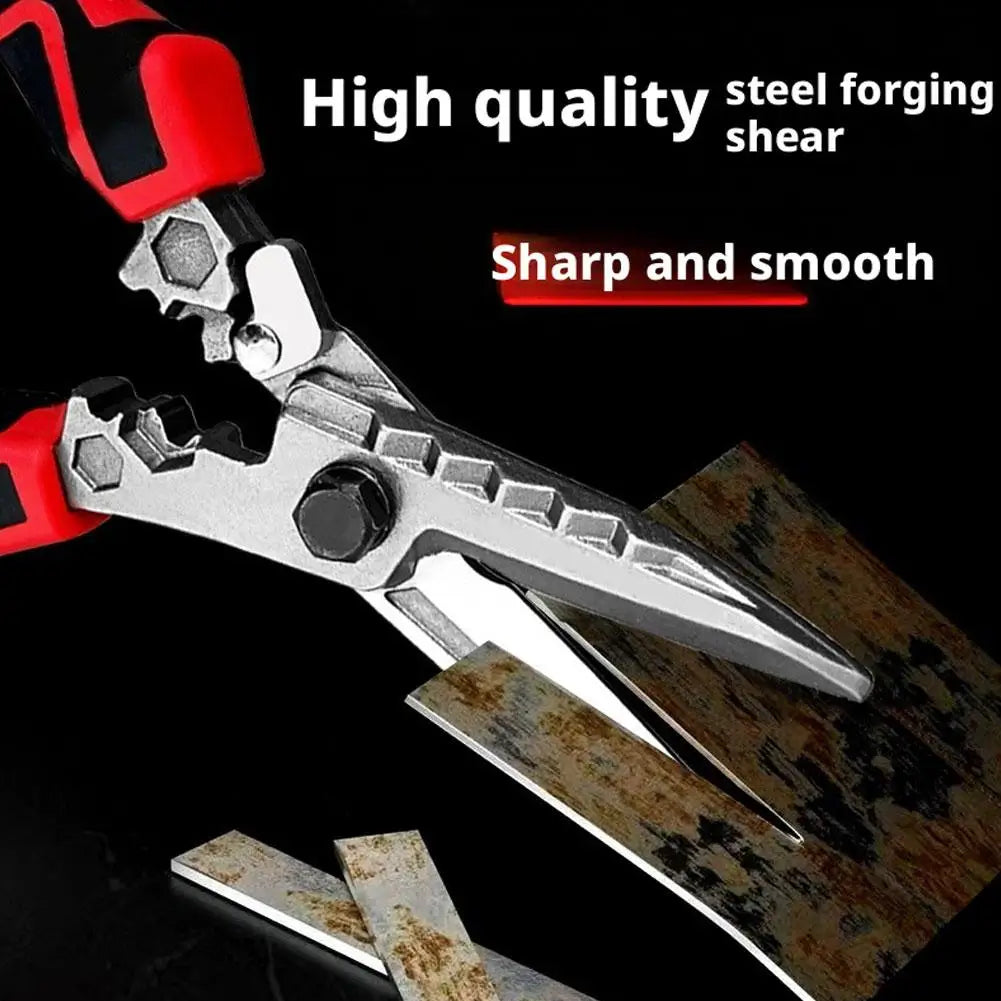 Industrial-Grade Tin Shears,Multi-Functional Electrician Scissors Crimping Wire Cutting Tool for Metal Sheet and Cable Cutting Peaceful Pleasures Health and Wellness