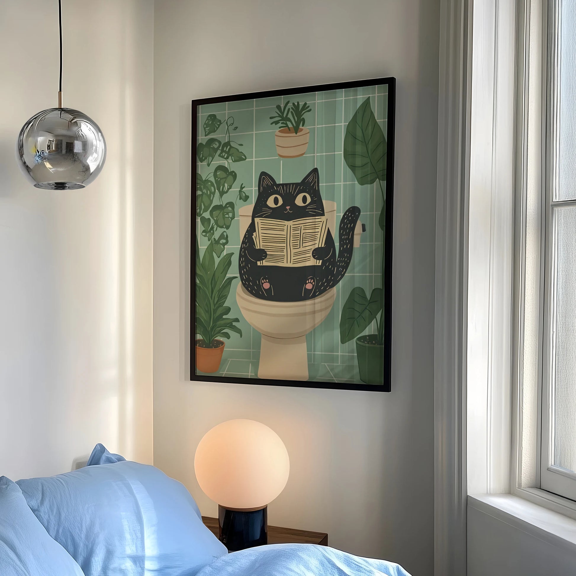 A Funny Bathroom Cat Mural, Paired With Plants And Flowers, Is Perfect For Decorating The Walls Of Living Rooms And Bedrooms Peaceful Pleasures Health and Wellness
