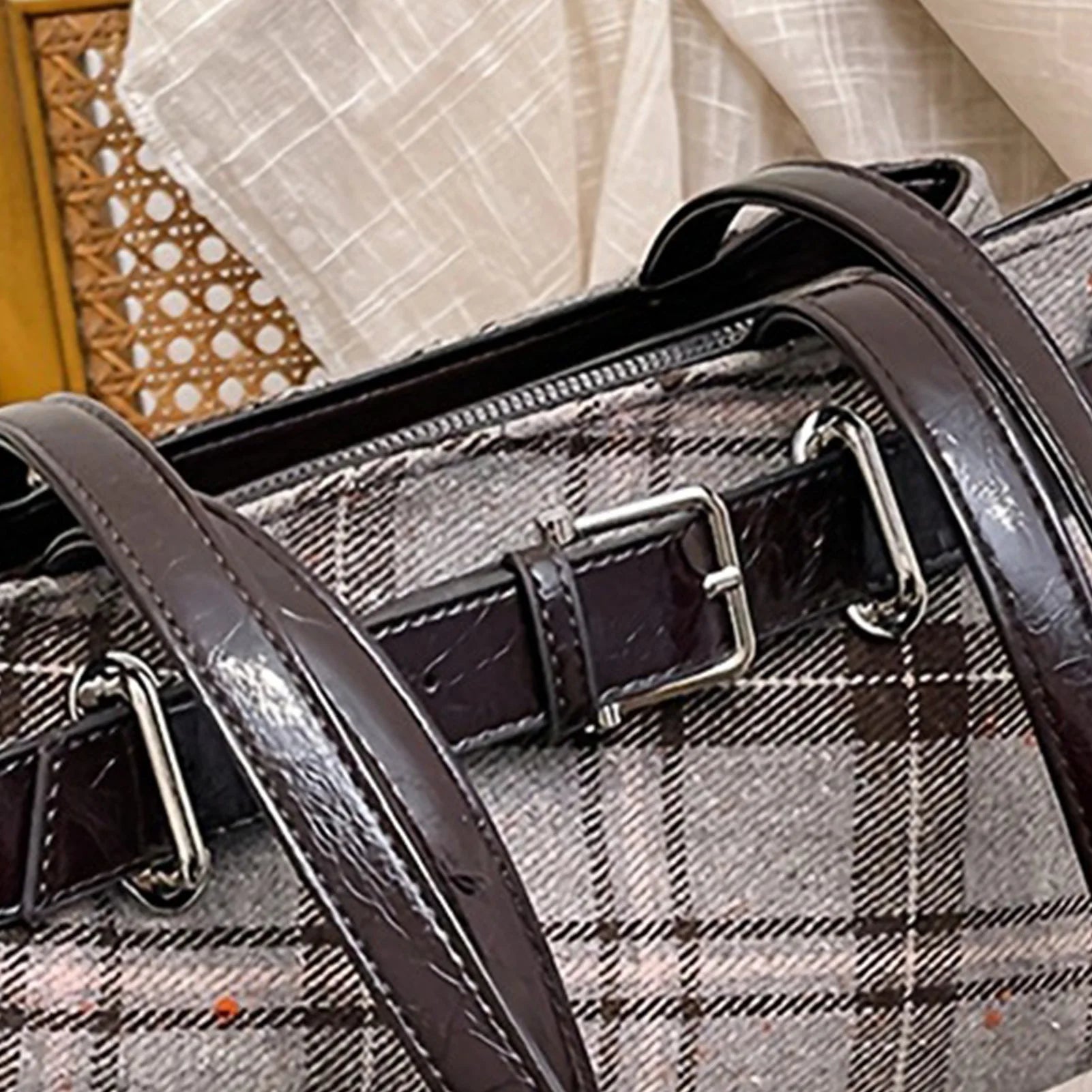 Women's Plaid Shoulder Bag with Vintage Chain Strap Adjustable Tote Crossbody Bag for Commuting Office Work Peaceful Pleasures Health and Wellness