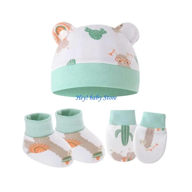 Newborn Baby No-Scratch Mittens Hat & Sock Set | 0–3 Months