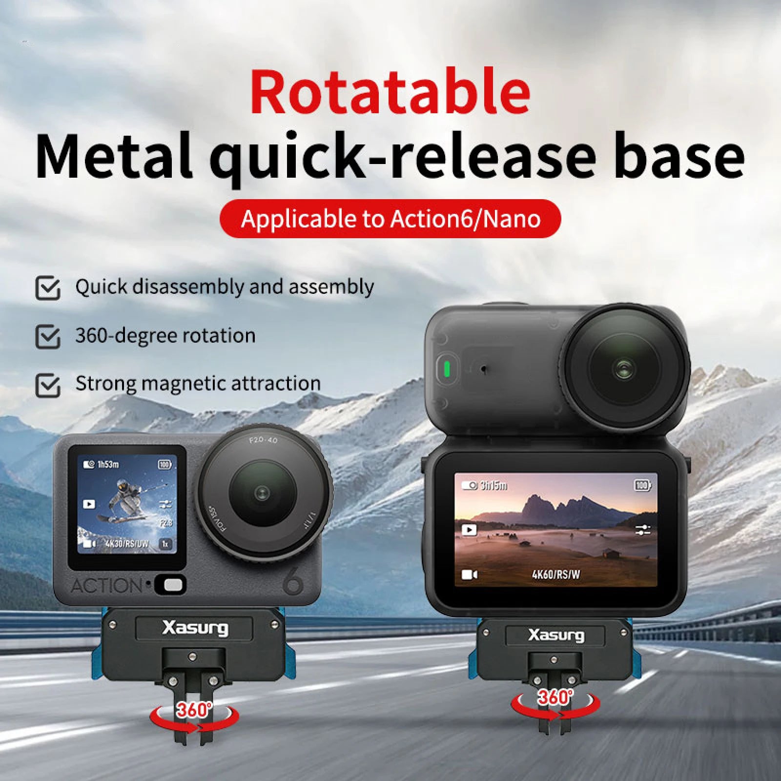 360° Rotation Bidirectional Magnetic Attachment Magnetic Camera Mounting Base For DJI Osmo Action6 For Dji Osmo Nano Camera Peaceful Pleasures Health and Wellness