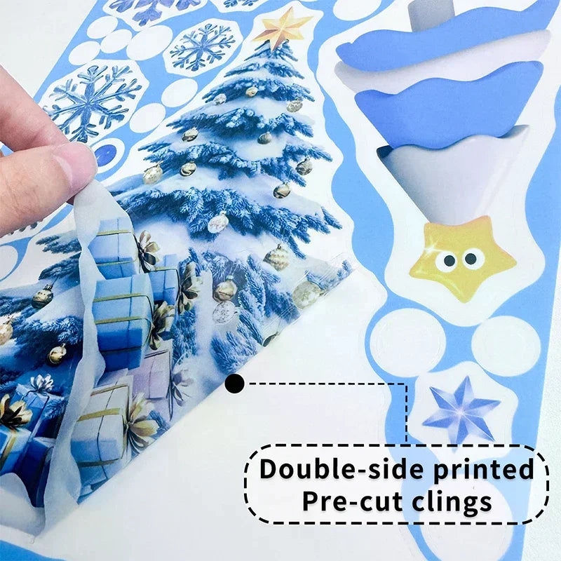 Blue Christmas Window Clings – Santa, Snowflakes & Reindeer Set