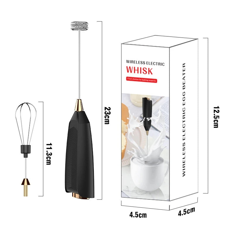 3-in-1 Wireless Electric Milk Frother Handheld Coffee Foam Maker Battery Powered Fast 15s Frothing Suitable For Lattes Peaceful Pleasures Health and Wellness Black 2-in-1