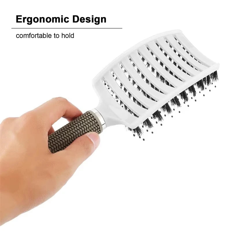 Women's Boar Bristle Hair Brush Scalp Massage Comb Wet Curly Detangle Nylon Hairdressing Styling Tool for Salon Hair Brush Peaceful Pleasures Health and Wellness
