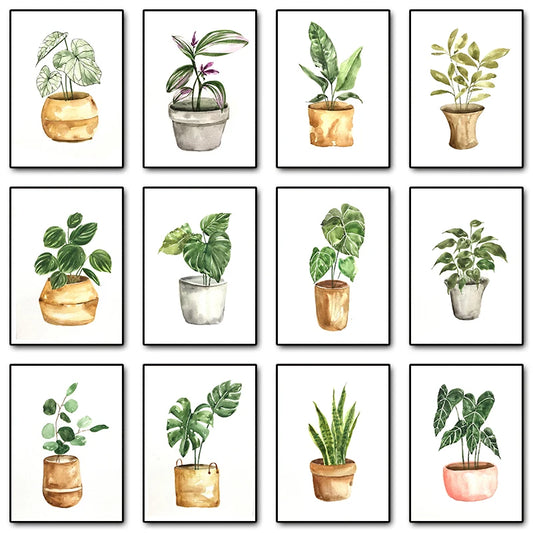 Plant Potted Watercolor Poster Family Garden Houseplant Botanical Canvas Printing Wall Art Picture for Living Room Home Decor Peaceful Pleasures Health and Wellness