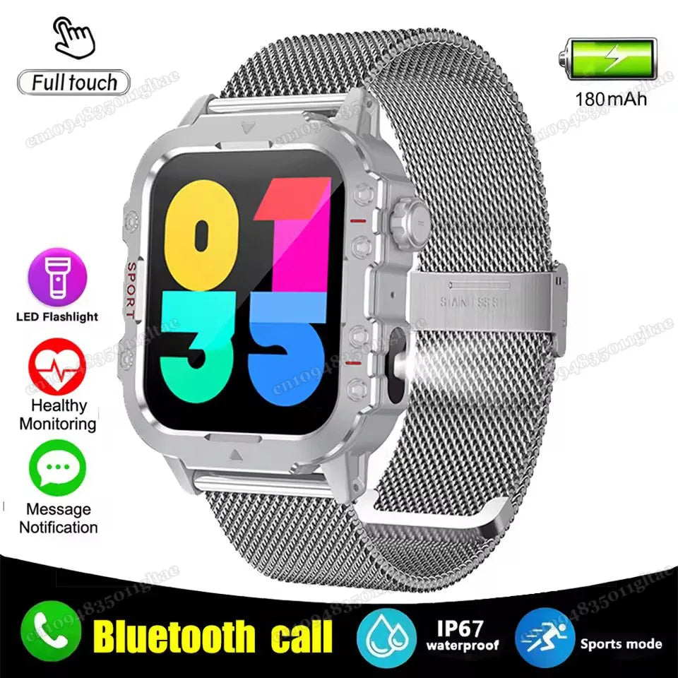 2026 Outdoors Durable Men Sports Smart Watch 1400mAh Battery LED Flashlight Waterproof Bluetooth Call Military Smartwatchs HW12 Peaceful Pleasures Health and Wellness 1.44 Silver22Milan Smartwatch