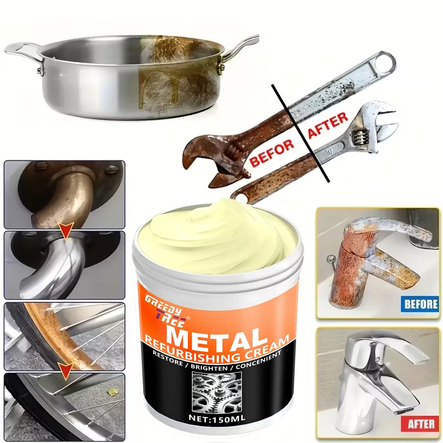 Metal Repair & Polish Paste – Rust Remover for Car, Kitchen & Bath