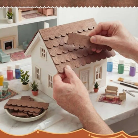 50pcs 1:12 Miniature Dollhouse Roof Shingles – Brown Wood DIY Miniature Roof Shingles Peaceful Pleasures Health and Wellness Default Title