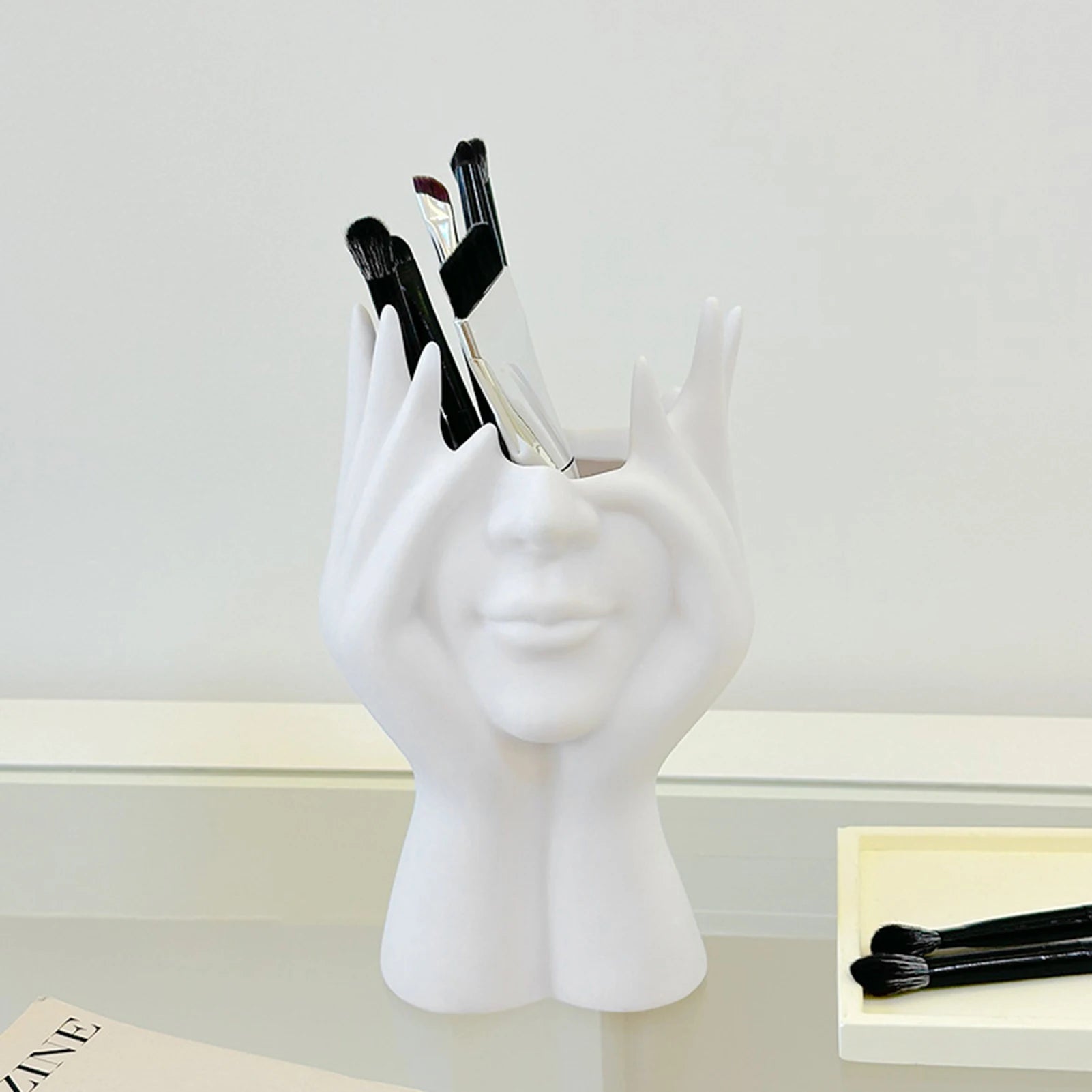 Creative Human Body Art Makeup Brush Holder Office Desk Pen Holder Gift for Family Coworkers for Vanity Dresser Office Peaceful Pleasures Health and Wellness