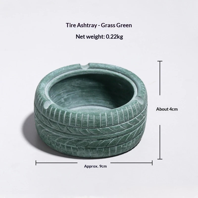 INS Retro Tire Shaped Smokeless Desktop Ashtray Personalized Trendy Creative Home Bar Ashtray for Stylish Smoking Convenience Peaceful Pleasures Health and Wellness grass green