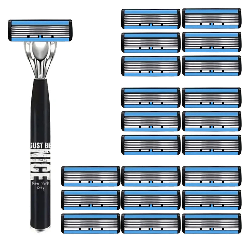 Men's 6-Blade Manual Razor | Non-Slip Handle & Refills