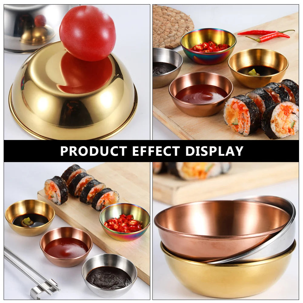 Set of 4 Golden Stainless Steel Sauce & Dipping Dishes – Condiment & Appetizer Plates