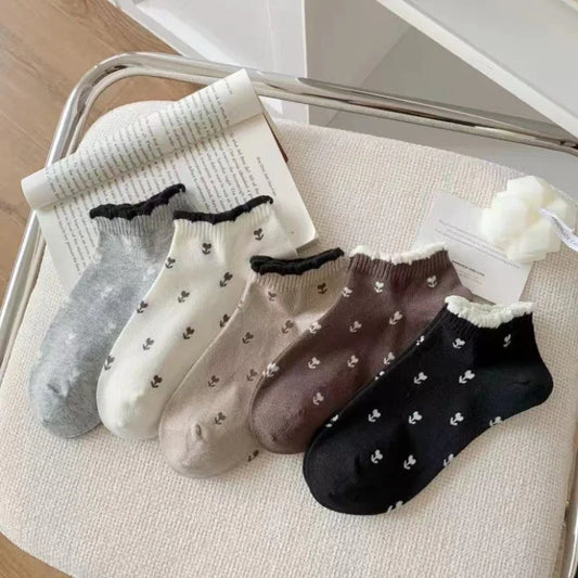 Women's Floral Frilly Ankle Socks | Kawaii Korean Style Ankle Fashion Socks Peaceful Pleasures Health and Wellness